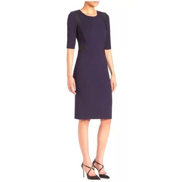 Rebecca Taylor Dresses & Skirts - REBECCA TAYLOR navy blue black faux leather panel sheath midi dress